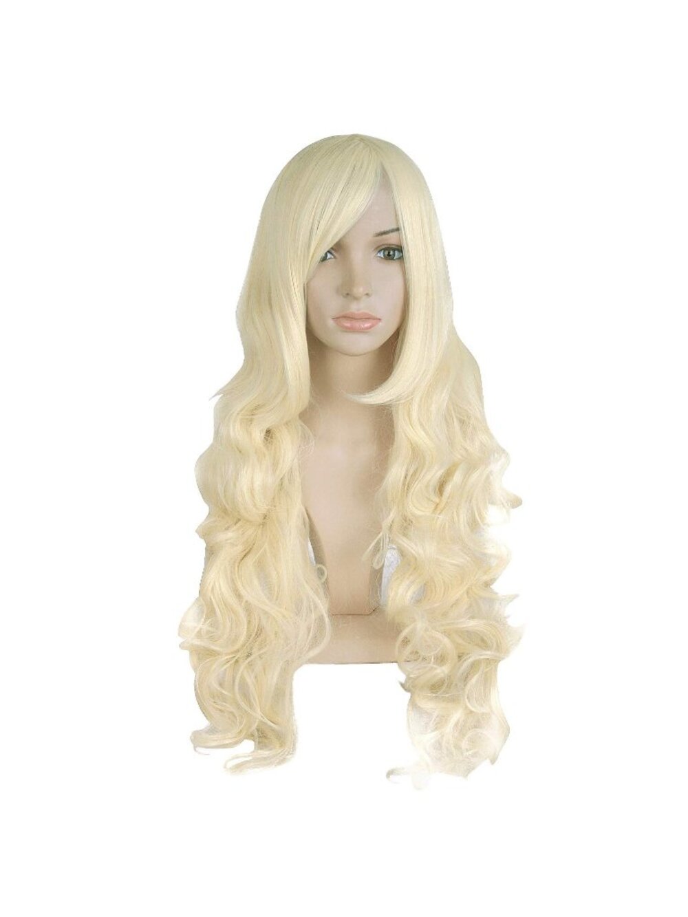 Women's Light Blonde 32 Inch Long Hair Spiral Curly Cosplay Wigs With Side Bangs